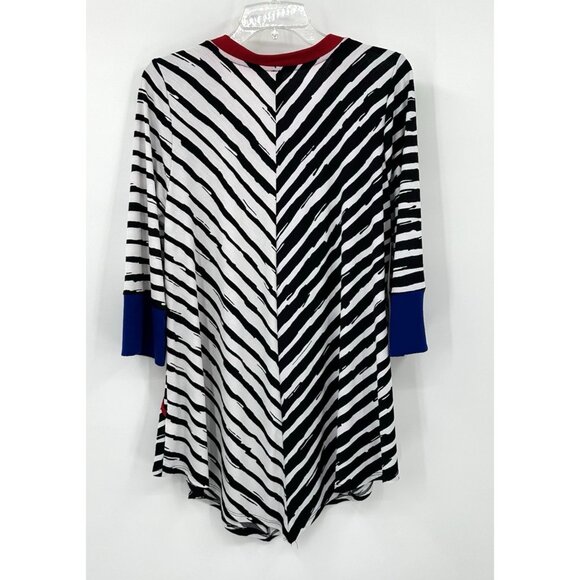 IC BY CONNIE K shirt top tunic striped knit 3/4 sleeve pockets v neck LARGE - Picture 7 of 9